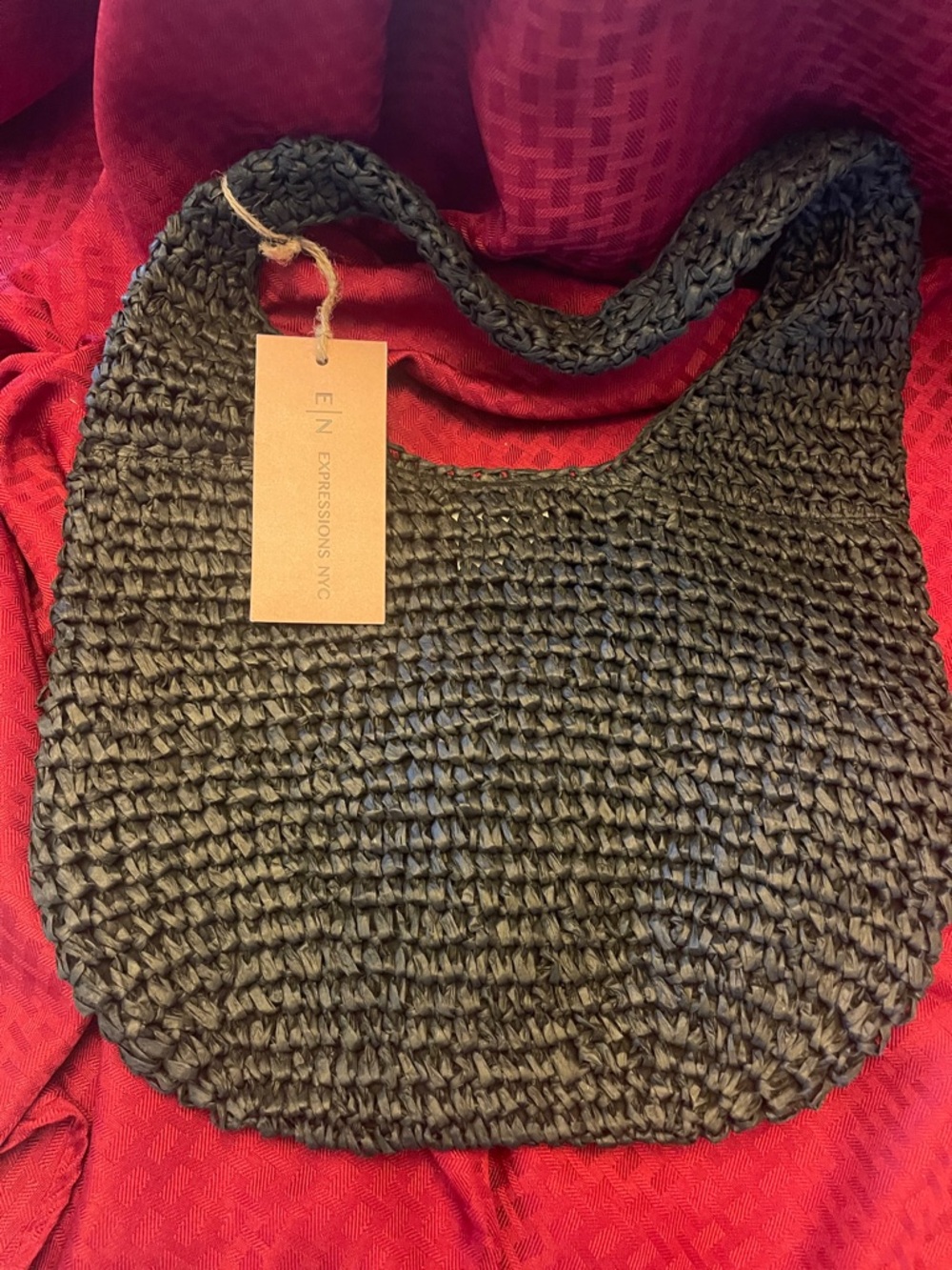 Expressions Black Woven Shoulder Tote